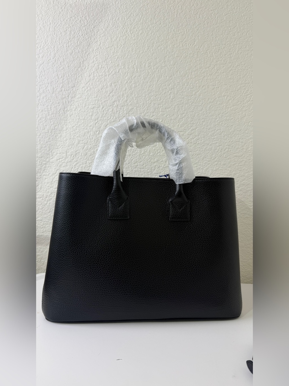 Burberry Black Leather Top-Handle Tote with Signature Check $2250 - Picture 6 of 9
